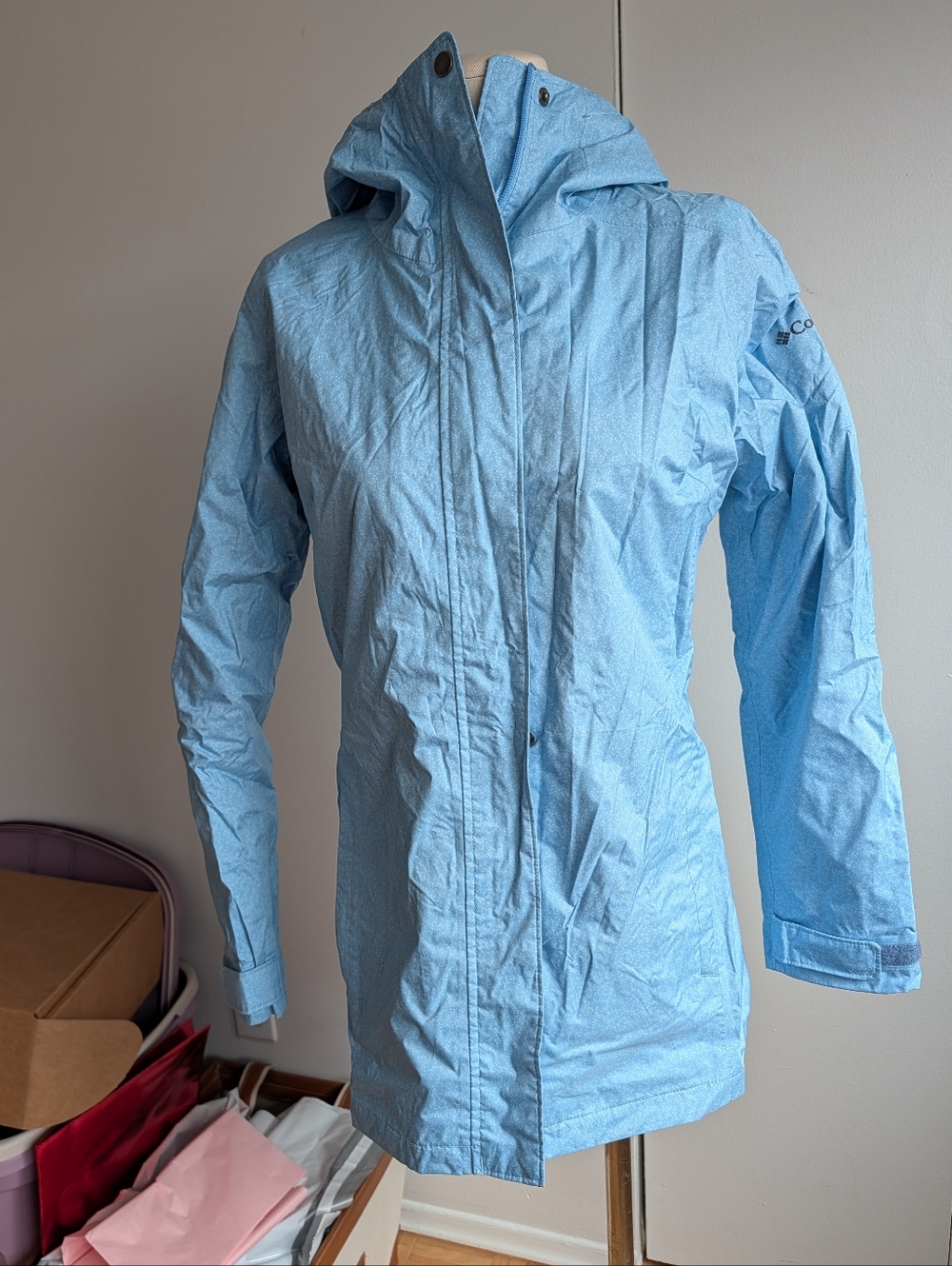 Columbia Light Blue Hooded Trench Raincoat